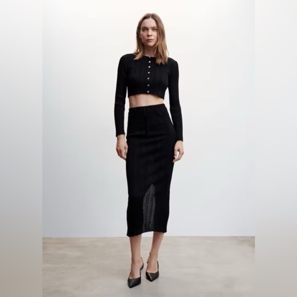 NWT Mango Ribbed Midi Pencil Dress Black Large